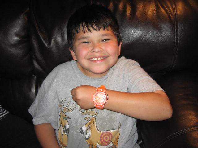 Myles wearing his new Flashing Watch